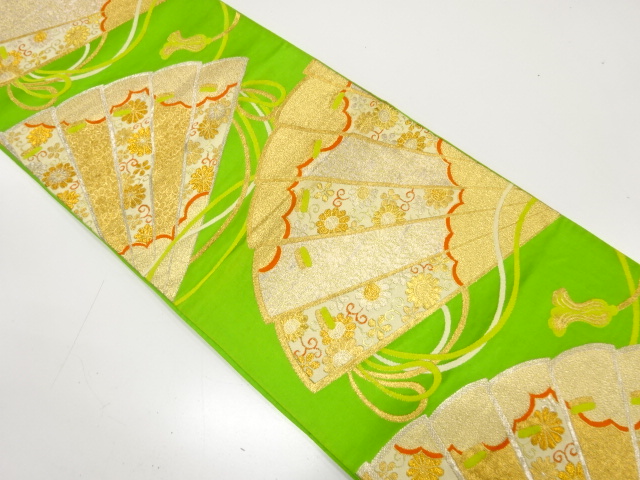 JAPANESE KIMONO / ANTIQUE FUKURO OBI / SILK / WOVEN FOLDING FAN PATTERN